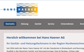Vorschaubild der Homepage der Hans Haener AG